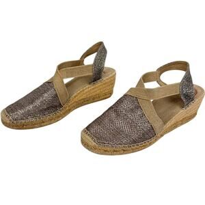 Toni Pons Triton Metallic Glitter Silver Strappy Wedge Espadrille Sandals‎ 9/9.5